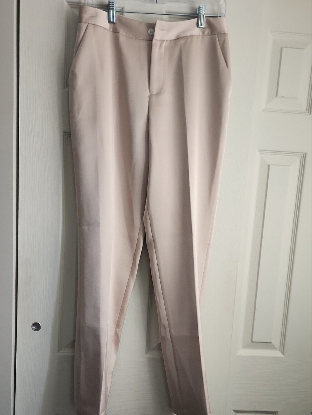Beige Women's Two-Piece Suit with Black Satin Lapel - Picture 6 of 6